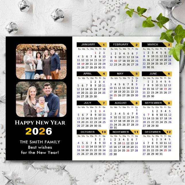 Modern 2026 Calendar 2 Photo Black Gold Magnetic (Creator Uploaded)
