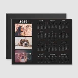 Modern 2026 Calendar 3 Photo Collage Magnet Card