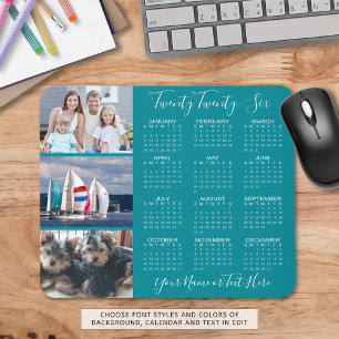 Modern 2026 Calendar 3 Photo Script Personalised Mouse Pad
