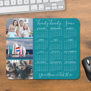 Modern 2026 Calendar 3 Photo Script Personalised Mouse Pad