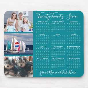 Modern 2026 Calendar 3 Photo Script Personalised Mouse Pad