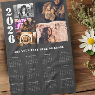 Modern 2026 Calendar 5 Photo Collage Kitchen Towel