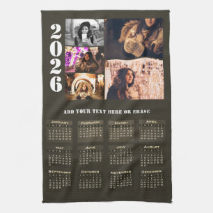 Modern 2026 Calendar 5 Photo Collage Magnet Card Tea Towel