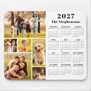 Modern 2026 Calendar 6 Photo Collage Personalised Mouse Pad