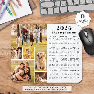 Modern 2026 Calendar 6 Photo Collage Personalised Mouse Pad