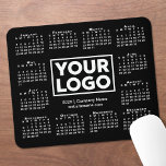 Modern 2026 Calendar Business Logo Black Mouse Pad<br><div class="desc">Modern 2026 calendar mouse pad features your company logo, name and business website in the middle surrounded by a white calendar on a black background. Replace the sample logo, name, and text with your own in the sidebar. Your logo can be any shape. If you want the background colour to...</div>