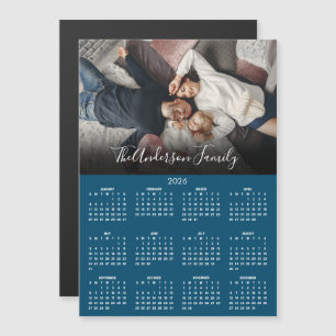 Modern 2026 Calendar Family Photo Blue Magnet