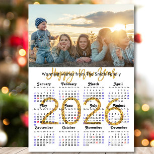 Modern 2026 Calendar Gold Script Simple Magnetic