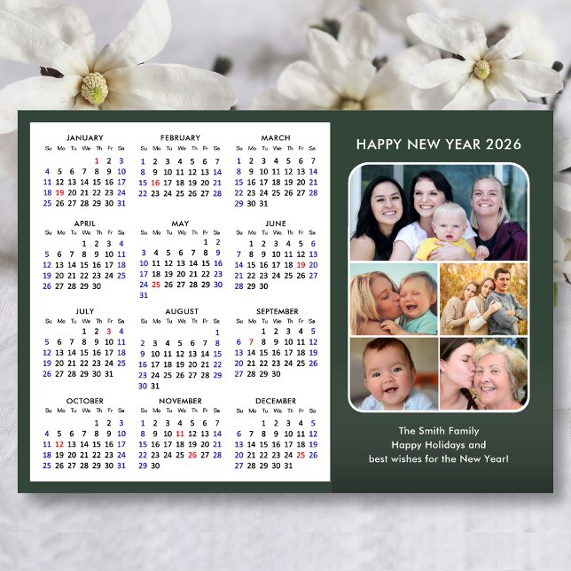 Modern 2026 Calendar Sage Green 5 Photo Magnetic (Creator Uploaded)