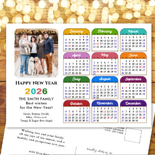 Modern 2026 Calendar Simple Family Photo Colourful Holiday Postcard