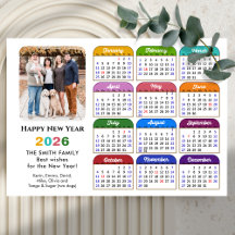 Modern 2026 Colourful Calendar Chic Photo Magnetic