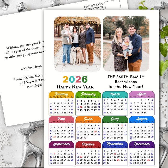 Modern 2026 Colourful Calendar Photo Minimalist Holiday Postcard (Creator Uploaded)