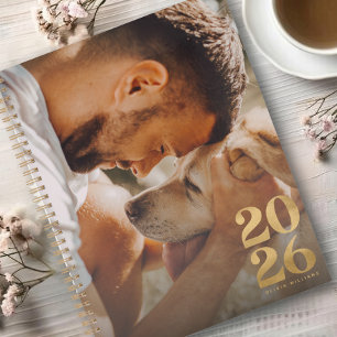 Modern 2026 Customise Photo Faux Gold Foil Glitter Planner
