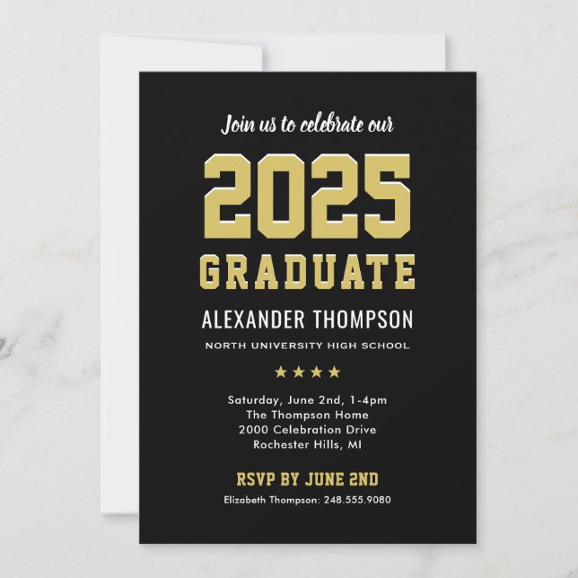 Modern 2026 Graduate Black Gold Graduation Party Invitation (Front)
