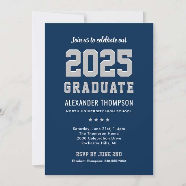Modern 2026 Graduate Navy Gray Graduation Party Invitation (Front)