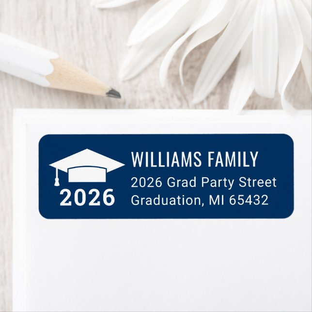 Modern 2026 Navy Blue Graduation Return Address Label (Insitu)