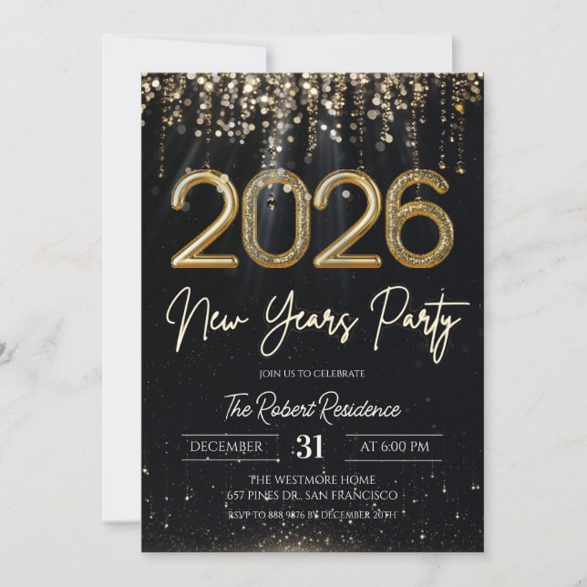 Modern 2026 New Years Party  Invitation (Front)