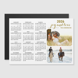 Modern 2026 Photo Calendar Magnet Black White Gold