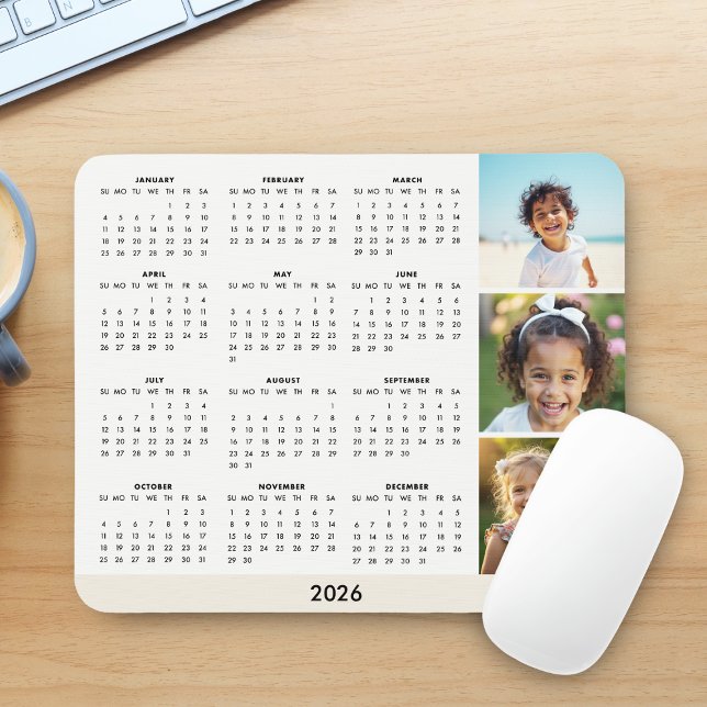 Modern 2026 Photo Collage Calendar Mouse Pad (Creator Uploaded)
