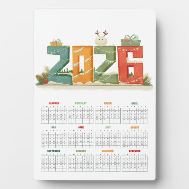 Modern 2026 Tabletop Desk Calendar - New year Plaque (Front)