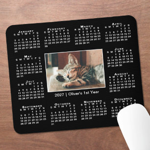 Modern 2027 Calendar Your Photo Name on Black Mouse Pad