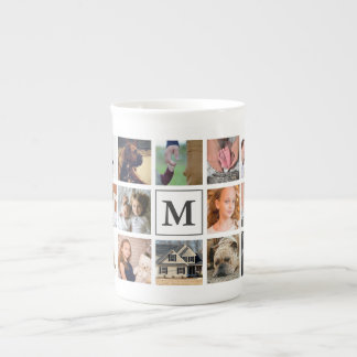 Modern 20 Photo  Collage | Monogram Bone China Mug