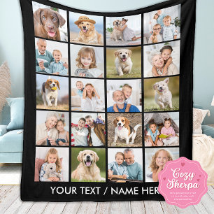Modern 20 Photo Collage Personalized Black Medium Sherpa Blanket