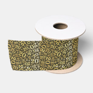 Modern 20th Birthday Number Pattern Black/Gold Satin Ribbon