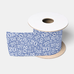 Modern 20th Birthday Number Pattern Blue/White Satin Ribbon