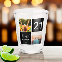Modern 21 birthday black 2 photo collage grid