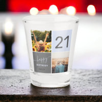 Modern 21 birthday blue 2 photo collage grid
