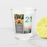 Modern 21 birthday teal 2 photo collage grid shot glass<br><div class="desc">Modern 21st birthday teal 2 photo collage grid</div>