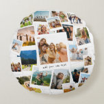 Modern 21 Picture Scrapbook Photo Collage Round Cushion<br><div class="desc">Create your own modern photo pillow featuring 21 of favourite pictures in a trendy overlapping scrapbook photo collage design. Add your own personalised text for any occasion.</div>