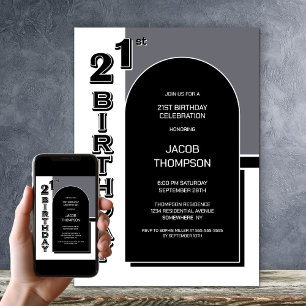 Modern 21st Birthday Black Arch Party Invitation