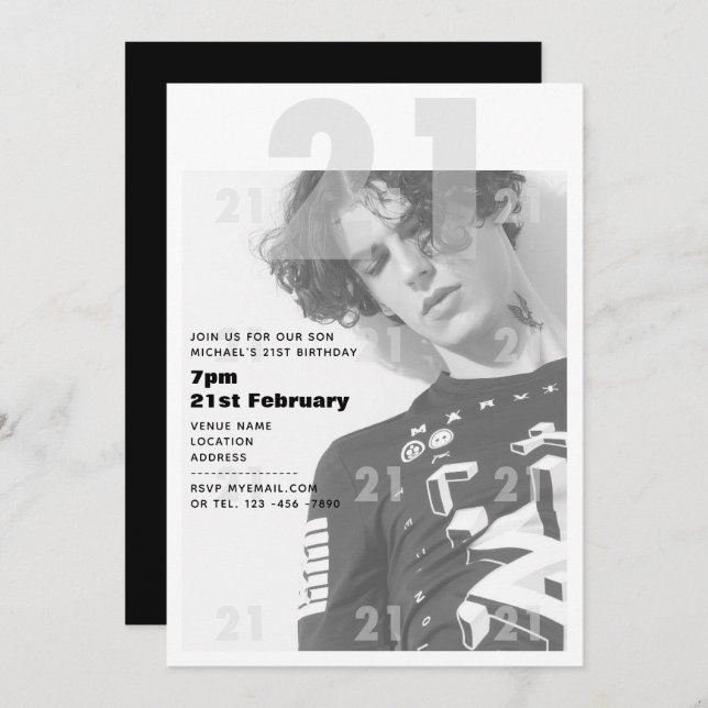 Modern 21st Birthday BOY GIRL Party Invite URBAN 2 (Front/Back)