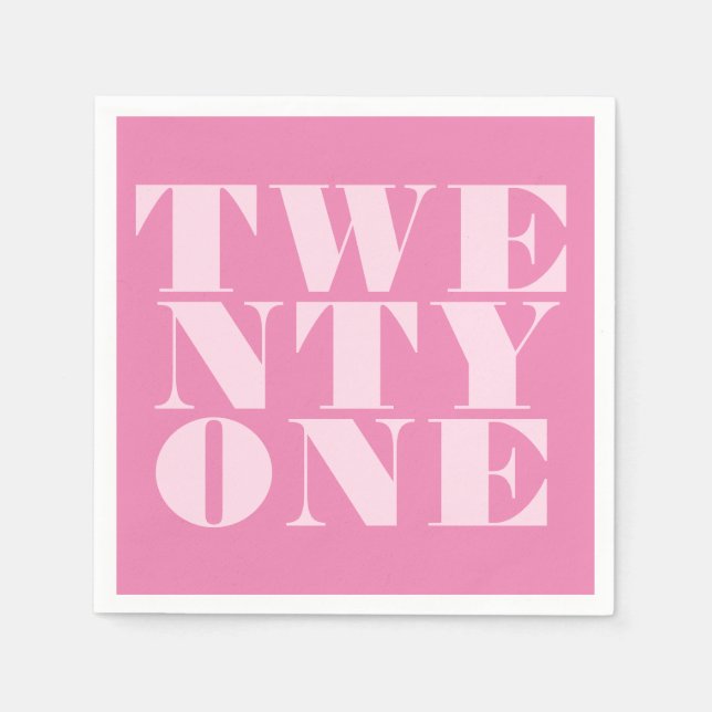 Modern 21st Birthday Elegant Pink Bold Typography Napkin (Front)