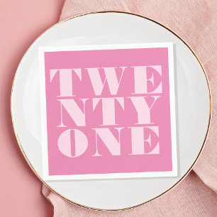 Modern 21st Birthday Elegant Pink Bold Typography Napkin