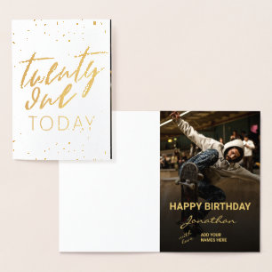 Modern 21st Birthday Gold foil Photo  Card