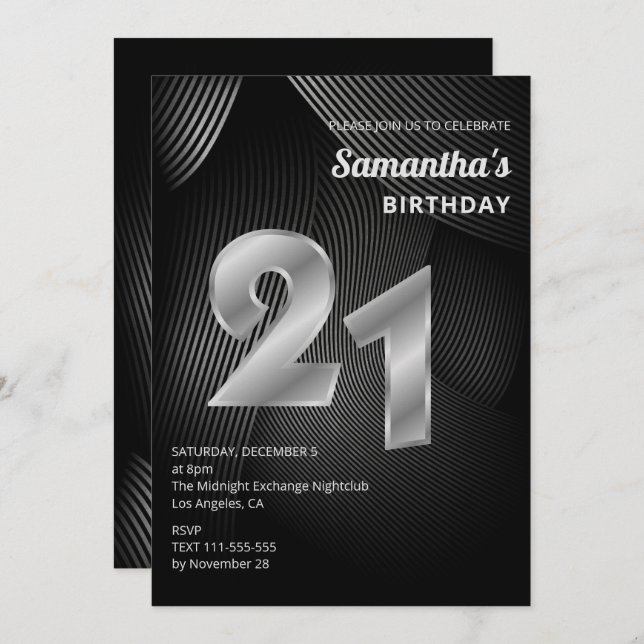 Modern 21st Birthday Invitation (Front/Back)