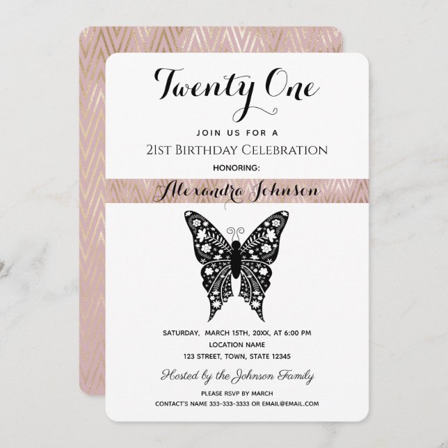 Modern 21st Birthday Invitation (Front/Back)