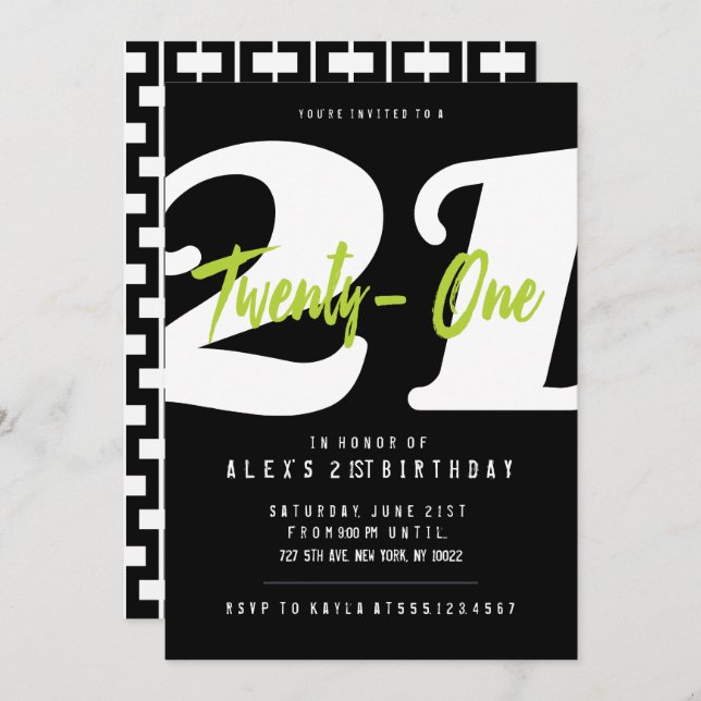 Modern, 21st Birthday Invitations (Front/Back)
