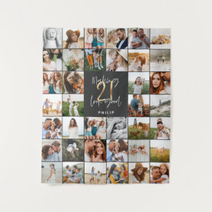 Modern 21st birthday multi photo script gift tapestry