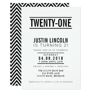 MODERN 21ST birthday party INVITE plain black