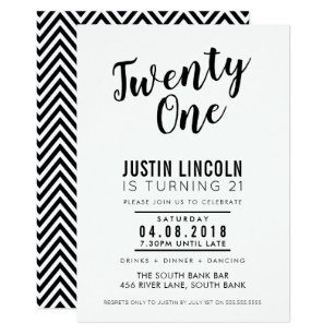 MODERN 21ST birthday party INVITE plain black