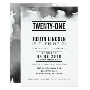 MODERN 21ST birthday party INVITE type black