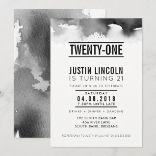 MODERN 21ST birthday party INVITE type black