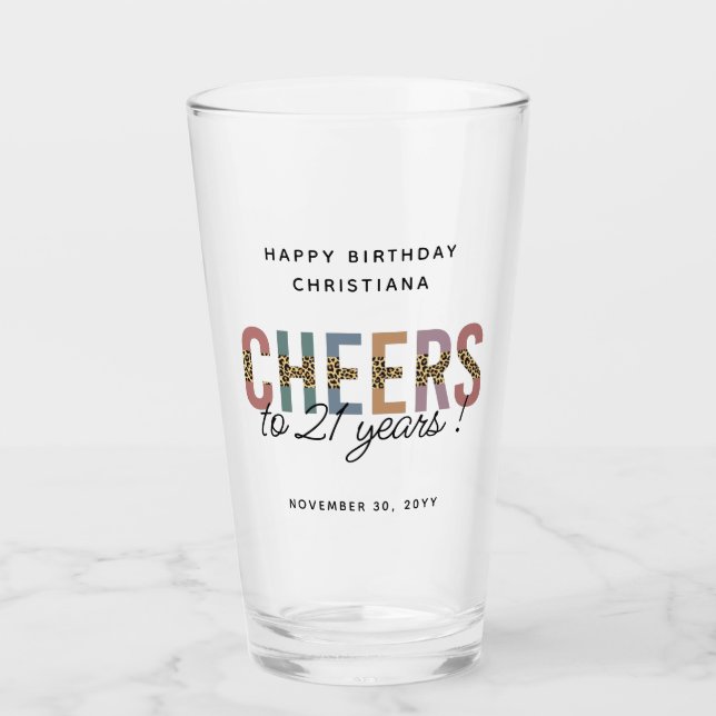 Modern 21st Birthday Party Leopard Print Custom Glass (Front)