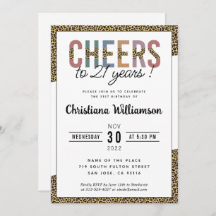 Modern 21st Birthday Party Leopard Print Elegant Invitation