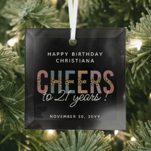 Modern 21st Birthday Party Leopard Print Glass Tree Decoration