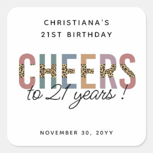 Modern 21st Birthday Party Leopard Print Square Sticker